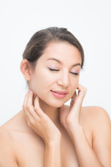 Obraz na płótnie Canvas Beautiful Asian Woman Face Portrait Beauty Skin Care Concept. Fashion Beauty Model isolated on white