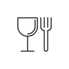 Food, fork and glass line icon, outline vector sign, linear style pictogram isolated on white. Restaurant symbol, logo illustration. Editable stroke. Pixel perfect