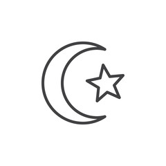 Star and crescent of Islam line icon, outline vector sign, linear style pictogram isolated on white. Symbol, logo illustration. Editable stroke. Pixel perfect