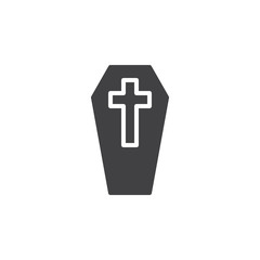 Obraz premium Coffin with cross icon vector, filled flat sign, solid pictogram isolated on white. Symbol, logo illustration. Pixel perfect