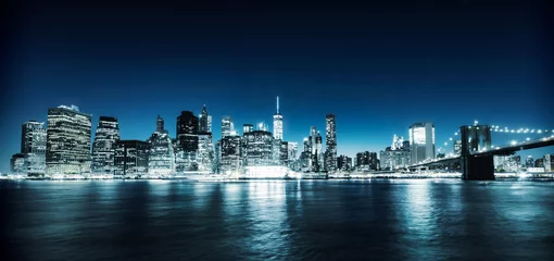 Crédence de cuisine en verre imprimé New York Vue illuminée de Manhattan