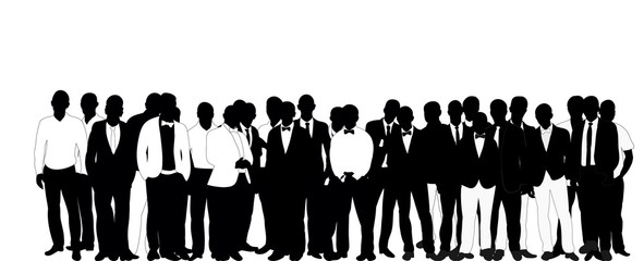 Collection of black and white business man silhouettes, crowd, vector, illustration