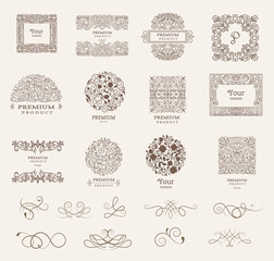 Ornate frames and Collection of design elements,labels,icon  for packaging,design of luxury products. vector illustration