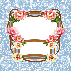 Vecto rfloral decorative on frame with space for text.  Chinese pattern design mix Art nouveau style.
