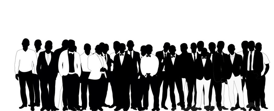 Collection of black and white business man silhouettes, crowd, vector, illustration