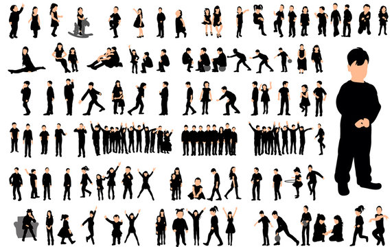 Collection of children silhouettes boys and girls set, vector