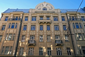 Fototapeta na wymiar Riga, Matisa street 44, Art Nouveau, architect Janis Alksnis, architectural details