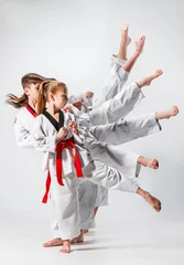 Türaufkleber The studio shot of group of kids training karate martial arts © master1305