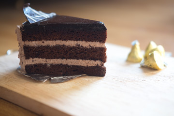 Slice of chocolate cream cake
