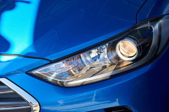 New headlight of blue car