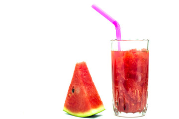 glass of fresh watermelon juice isolated on white