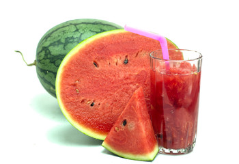 glass of fresh watermelon juice isolated on white