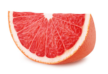 Slice of red grapefruit isolated on white