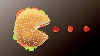 Vector Hamburger Eating Ketchup.