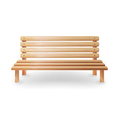 Wooden Bench Realistic Vector Illustration. Smooth Wooden Classic Furniture On White background