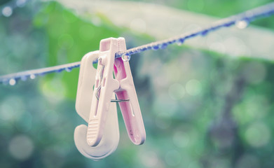 Select focus clothes peg color pink on line.