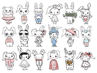 Fototapeta premium Cute rabbits for greeting card design, t-shirt print, inspiration poster.