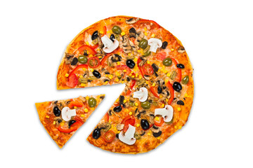 Healthy vegetarian pizza with mushrooms isolated