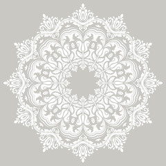 Elegant round white ornament in classic style. Abstract traditional pattern with oriental elements