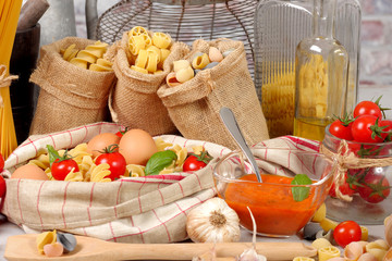 Pasta with tomato sauce and cherry tomatoes