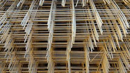 reinforcing mesh, steel bars stacked for construction