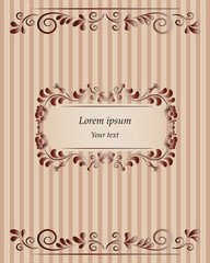 Vintage template. Card, cover. In the background stripes. Retro Frame. Making greetings, invitations, gift card, menu and brochure cover.