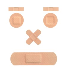 Funny Face with Various Strips of BAND AID PLASTER - Medical Equipment 