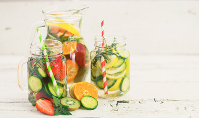 Fresh detox water with fresh fruits, vegetables and herbs 