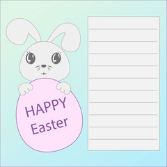 rabbit hugging easter egg on colorful background. a symbol of the holiday. vector illustration. easter bunny ears