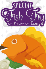 Fried Fish Menu for Friday at Lent Season, Vector Illustration
