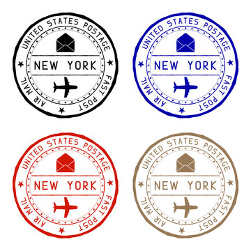 New York mail stamps. Colored set of round impress