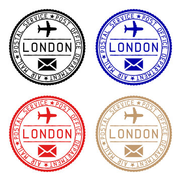 London mail stamps. Colored set of round impress