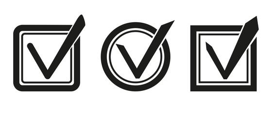 Check list icon. Check mark in round, Square with rounded corners, Square sign. Clip art. Stock Vector.