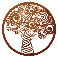 Vector Stencil tree in round frame with carved openwork pattern. Template for interior design, layouts wedding invitations, gritting cards, envelopes, decorative art objects etc. 