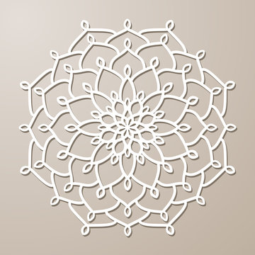 Vector Stencil lacy round ornament Mandala with carved openwork pattern. Template for interior design, layouts wedding invitations, gritting cards, envelopes, decorative art objects etc.