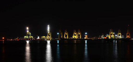 Fototapeta na wymiar Night panorama scene of seaport container cargo freight