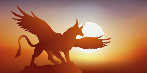 Griffon - mythologie - aigle - lion - imaginaire - fantastique - légendaire -  Coucher de soleil