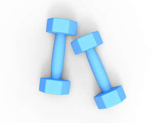 3D illustration two blue dumbbells