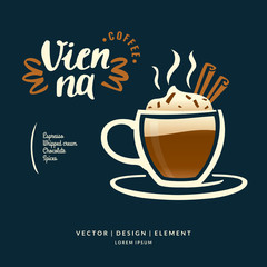 Modern hand drawn lettering label for coffee drink Vienna.