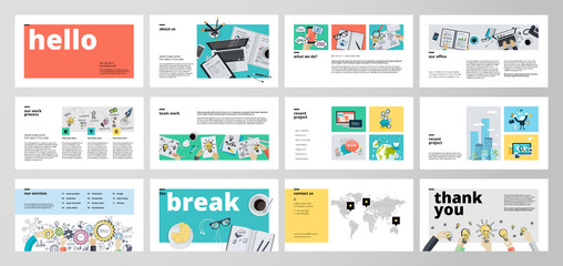 Business presentation templates. Flat design vector infographic elements for presentation slides, annual report, business marketing, brochure, flyers, web design and banner, company presentation. - obrazy, fototapety, plakaty