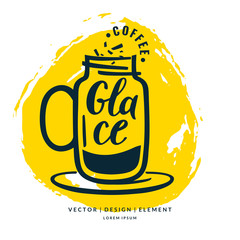 Modern hand drawn lettering label for coffee drink Glace.