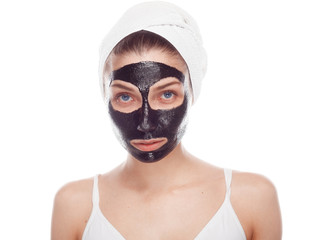 Female with black mask on face