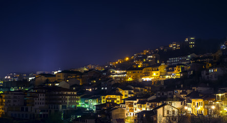 Naklejka premium Panoramic view from old town Veliko Tarnovo at night in Bulgaria country