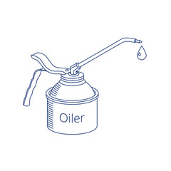 Vector oiler icon. Linear logotype of oil can with drop of oil