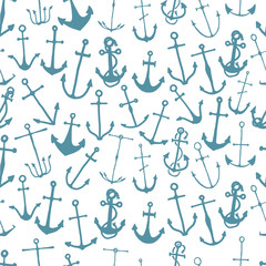 Seamless vector pattern with engraved, hand drawn anchors, old lookind vintage texture.