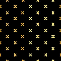 X cross geometric pattern. Simple subtle seamless black and golden background.
