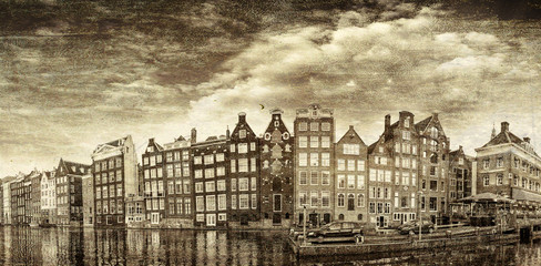 Fototapeta na wymiar Vintage photo of Amsterdam buildings