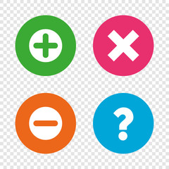 Obraz premium Plus and minus icons. Question FAQ symbol.