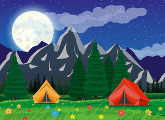 Meadow with grass and camping.