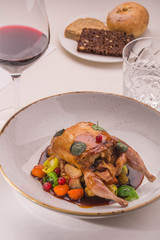 The stuffed quail with sauce from a lavender, root crops, red currant